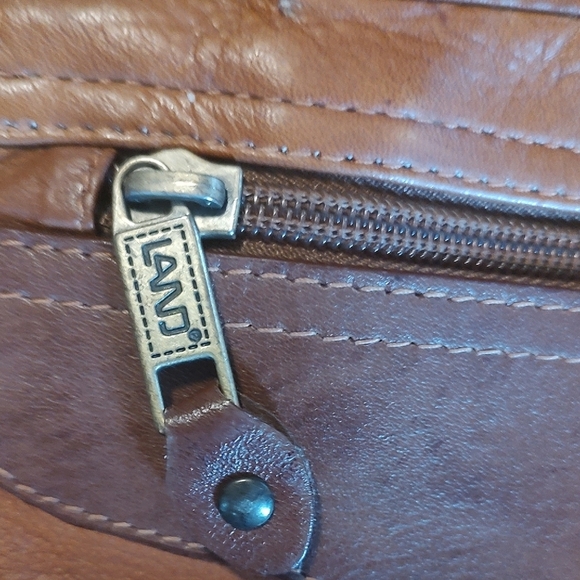 LAND Leather Crossbody Travel Hybrid Organizer Two Tone Brown 9" X 6" - Picture 7 of 13